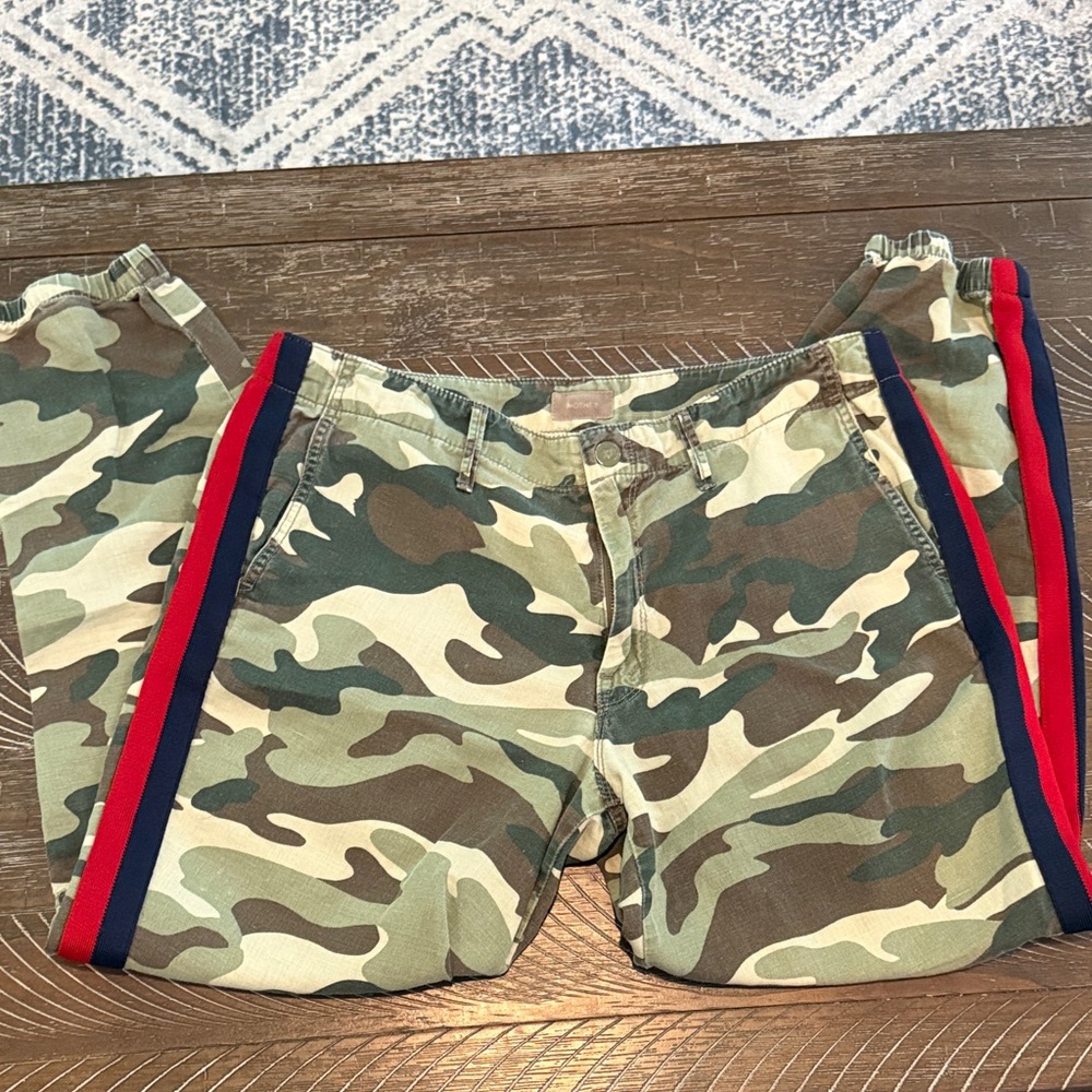 MOTHER Camouflage Jeans with Red and Blue Stripes